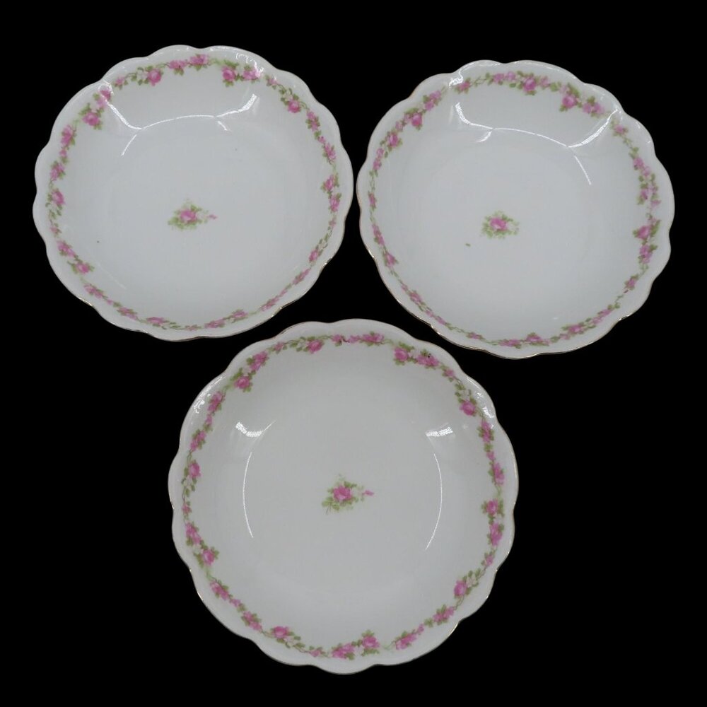 VTG Wheelock Vienna Set 3 Pink Rose Flower Floral Swag Bowls 7.5in MZ Austria
